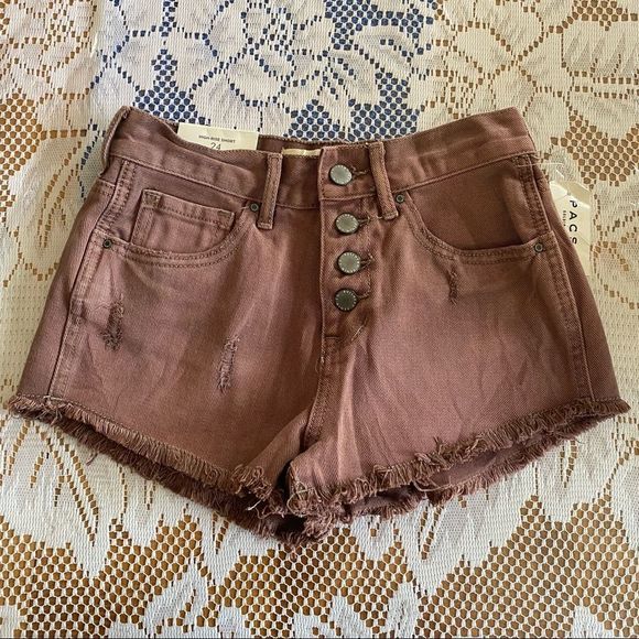 Bullhead Denim Co. • Dusty Rose Exposed Button High Rise Cutoff Shorts - Picture 3 of 13
